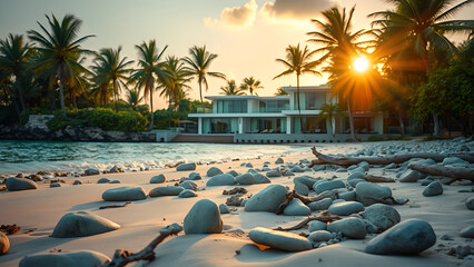 tropical beach with palm trees