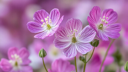 Close-up of delicate purple, pink, and white flowers with soft petals and natural light. Vibrant colors and gentle details emphasize beauty, freshness, and the elegance of nature’s floral charm.

