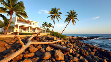 tropical beach with palm trees