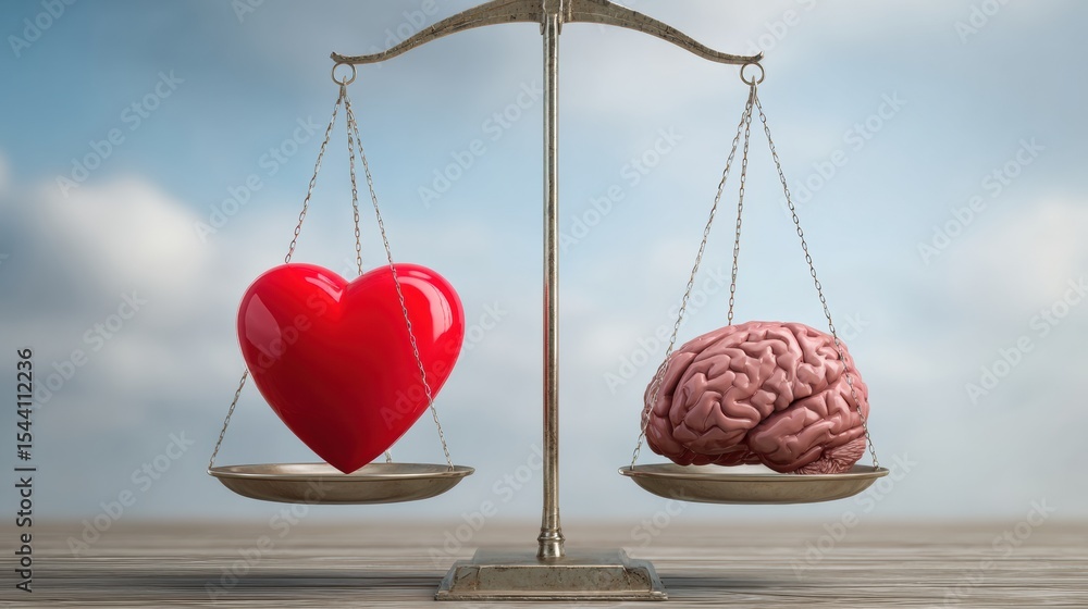 Aufkleber Balancing Emotions and Logic With Heart and Brain on a Scale in Serene Setting