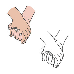 holding hands drawing vector illustration. Simple design. 