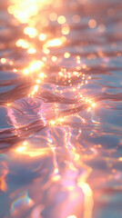 Holographic pastel platform floats softly against a blurred gentle background, creating an ethereal, dreamy, futuristic scene with smooth gradients and subtle light reflections. Caption space included