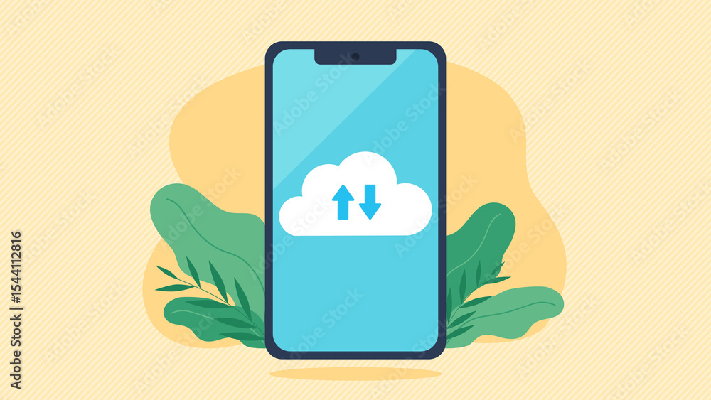 Poster illustration graphics in flat design style. online connection and data storage in the cloud. cloud w