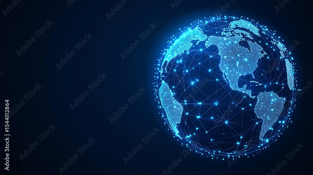 Poster low polyline earth network with connection points and lines, symbolizing global business, technology