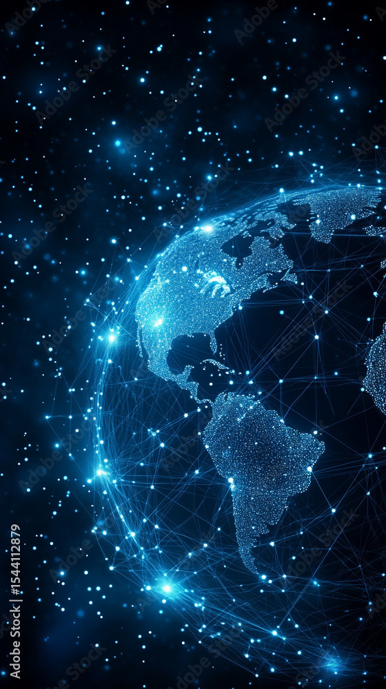 Poster low polyline earth network with connection points and lines, symbolizing global business, technology