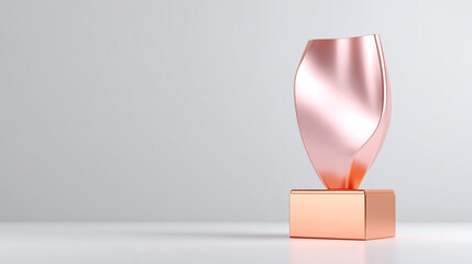 Abstract rose gold trophy mockup for sport competition winner or business achievement.
