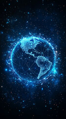 Low polyline earth network with connection points and lines, symbolizing global business, technology, and modern communication in a sleek flat vector style with space for caption.


