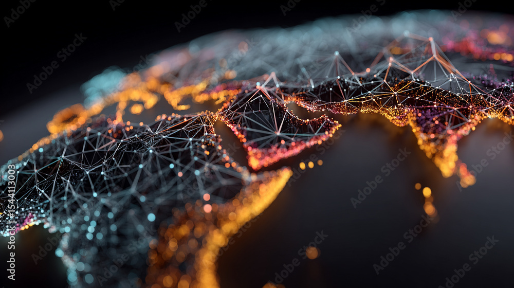 Poster low polyline earth network with connection points and lines, symbolizing global business, technology