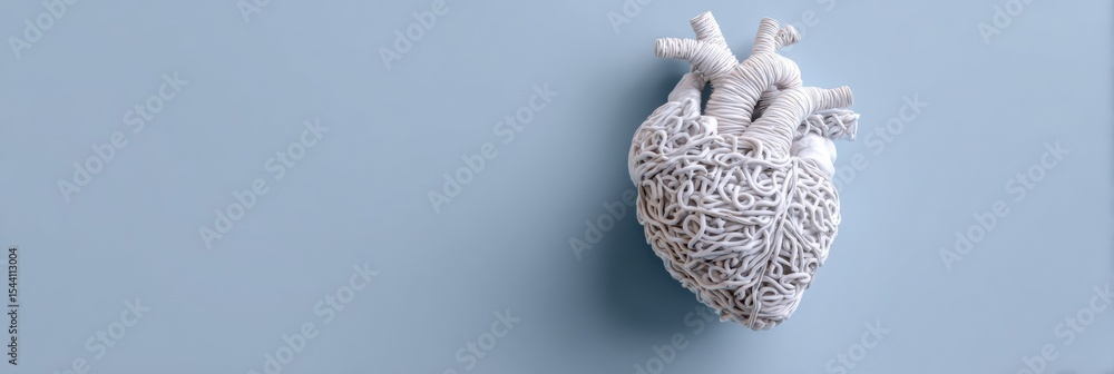 Aufkleber clay representation of nervous system intricately wrapped around a heart icon on a soft blue backgro