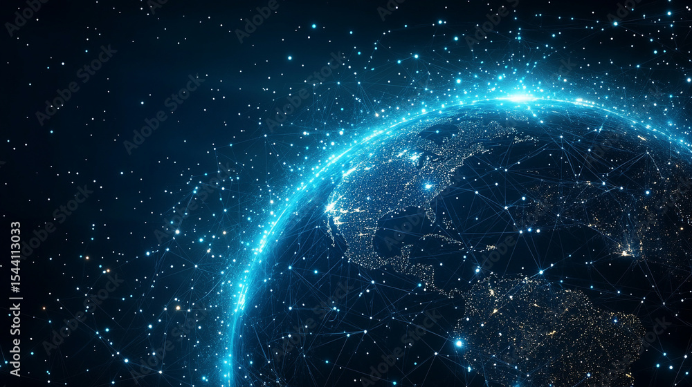 Poster low polyline earth network with connection points and lines, symbolizing global business, technology