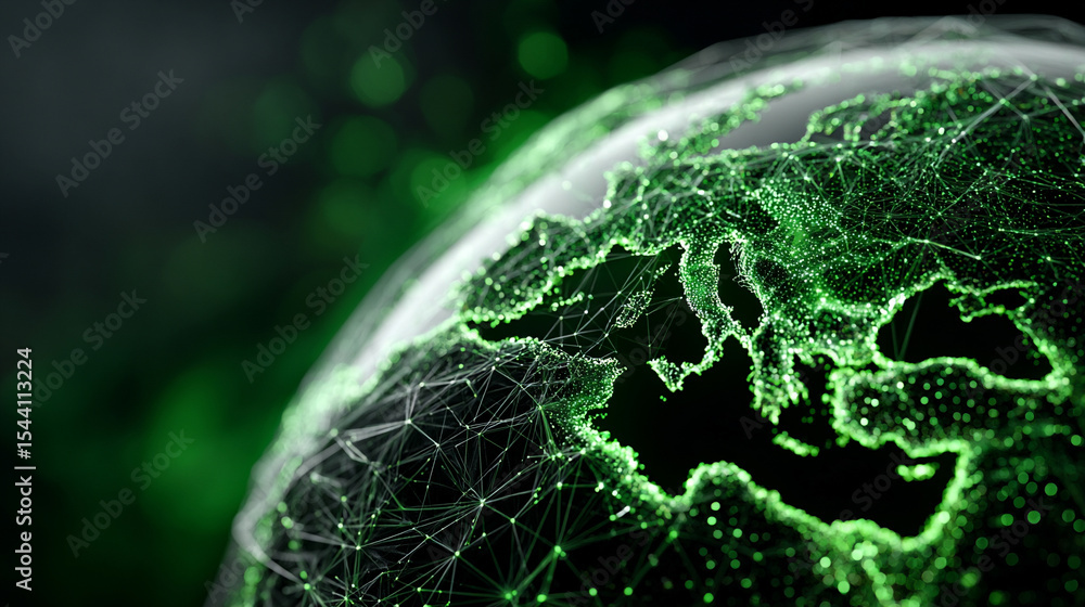 Poster low polyline earth network with connection points and lines, symbolizing global business, technology