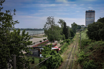 View of the city of Ruse, Bulgaria on the riverside along Danube river