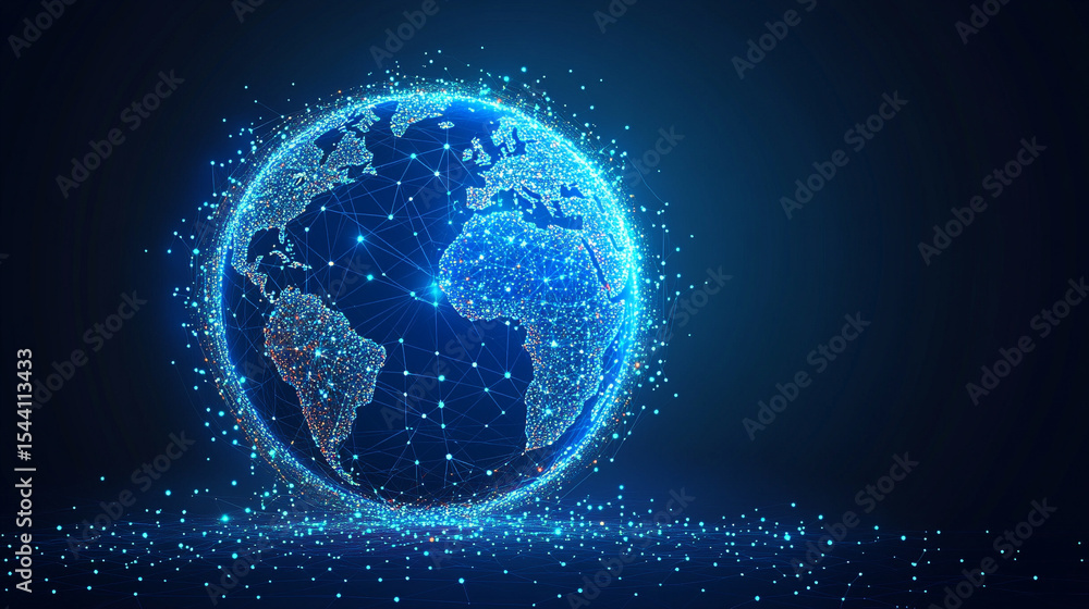 Poster low polyline earth network with connection points and lines, symbolizing global business, technology