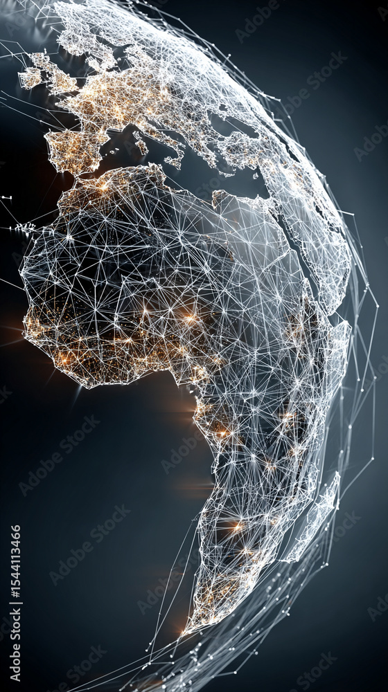 Poster low polyline earth network with connection points and lines, symbolizing global business, technology