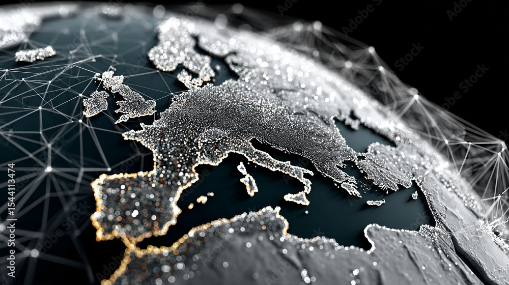 Poster low polyline earth network with connection points and lines, symbolizing global business, technology