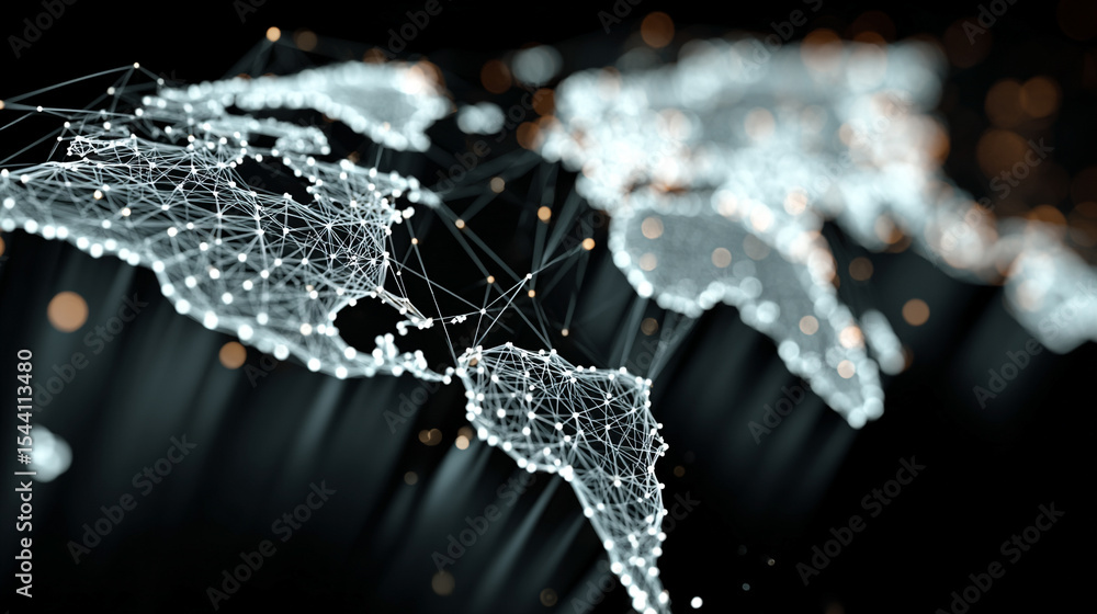 Poster low polyline earth network with connection points and lines, symbolizing global business, technology