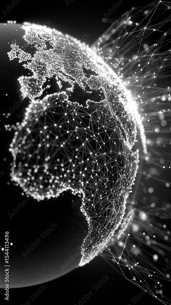 Poster low polyline earth network with connection points and lines, symbolizing global business, technology
