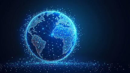 Low polyline earth network with connection points and lines, symbolizing global business, technology, and modern communication in a sleek flat vector style with space for caption.

