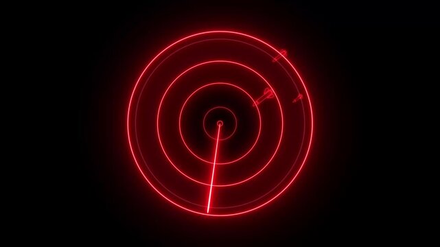 radar waves detect missile rocket attack animated circle waves neon green red radar scanner detector missile rocket attack enemy plane ship 4k looping