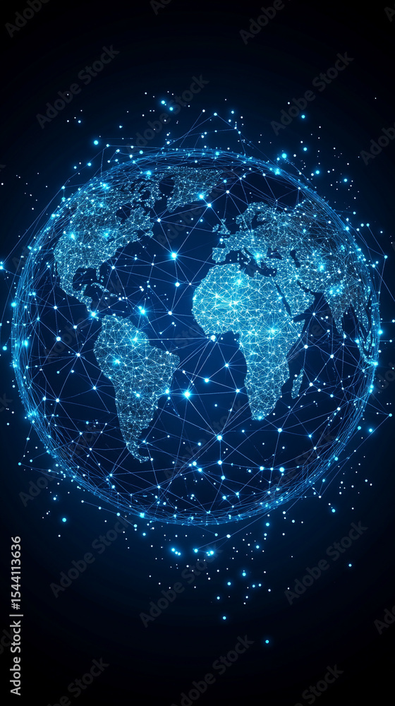 Poster low polyline earth network with connection points and lines, symbolizing global business, technology