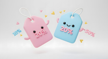 Adorable 3D Price Tags 10%, 20%, 50% Off Sale Animation