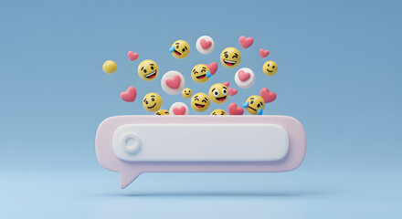 3D Render of Emojis in a Speech Bubble  Social Media Communication Concept