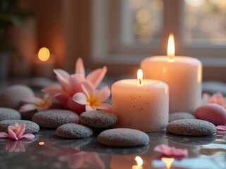Aromatherapy Candle Spa Scene with Soft Glow � Generative AI, No 005