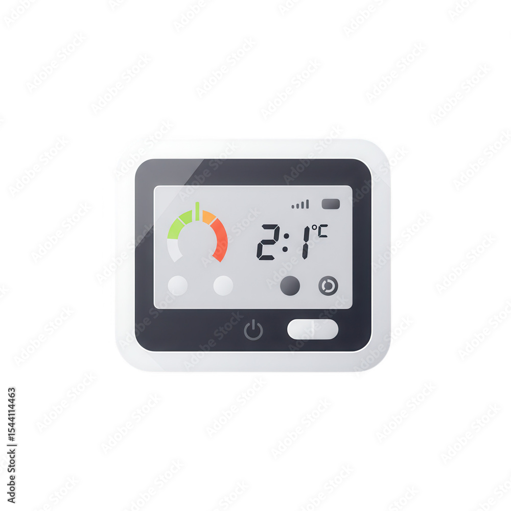 Poster digital thermostat control panel interface isolated on transparent background
