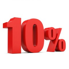 Ten percent symbol in red isolated on white background