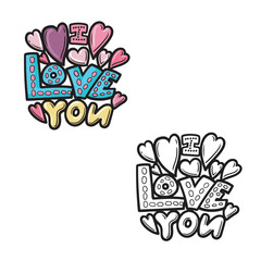 text love you vector illustration. Outline. Color