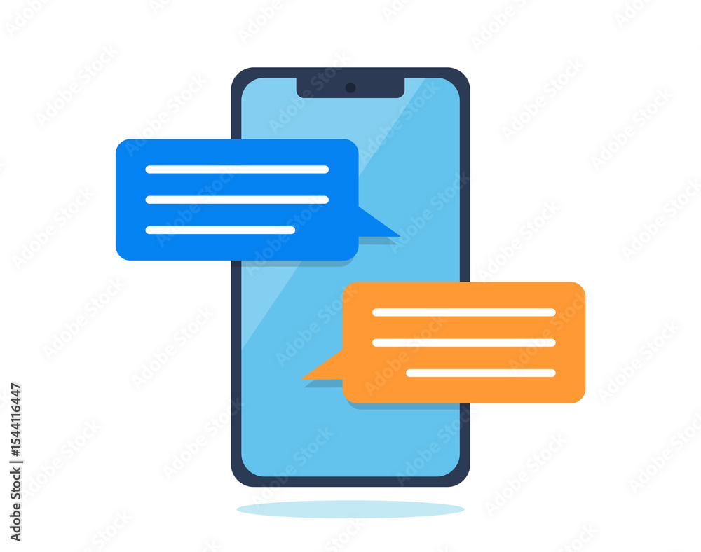 Poster two speech bubbles from text message conversation. communication via text message. illustartion grap