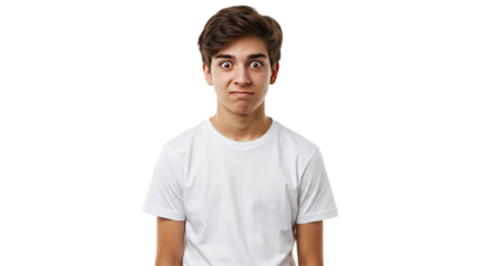 Young Man with Wide Eyes and Surprised Expression.