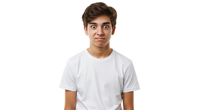 Young Man with Wide Eyes and Surprised Expression.