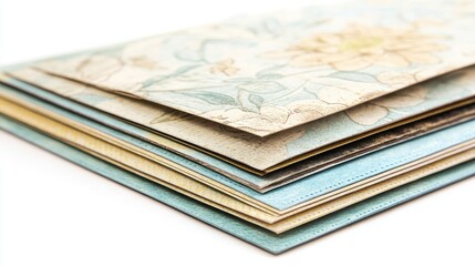 Stack of patterned papers in pastel colors.