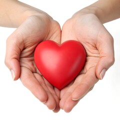 Fototapeta premium Hands Holding Red Heart – Symbol of Love and Care on White Background