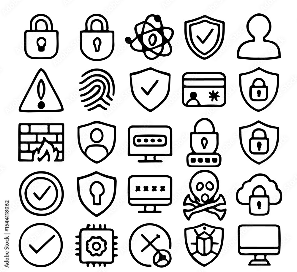 Aufkleber cybersecurity icons set in a simple line style
