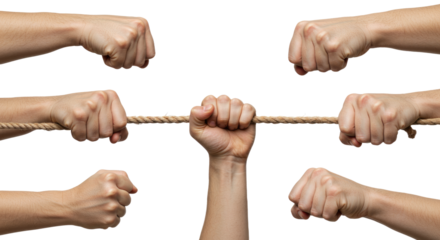 Human Hands Pulling on a Rope in TugofWar.