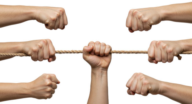 Human Hands Pulling on a Rope in TugofWar.