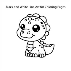 Adorable Baby Dinosaur – Cartoon Line Art for Kids Coloring Book




