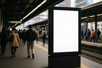 Professional outdoor advertising billboard mockup at urban transit station