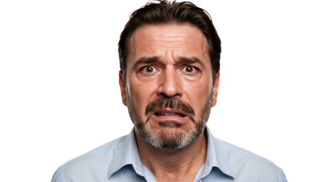 MiddleAged Man with a Confused and Surprised Expression.