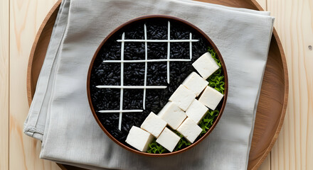 Creative Vegan Bento Box with Black Rice and Tofu
