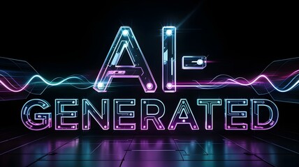 AI-Generated Text with Neon Lights and Futuristic Design, Artificial Intelligence Concept