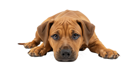 Lying Puppy Looking Sad on White Background