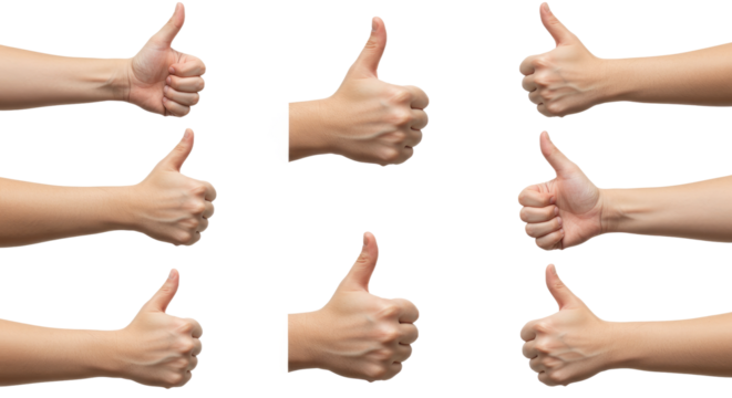 Multiple Human Hands Giving Thumbs Up Isolated.