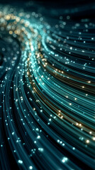Dynamic light streaks create a vibrant, futuristic background symbolizing technology and innovation. Digital art concept highlights speed, connectivity, and modern digital transformation in a sleek de