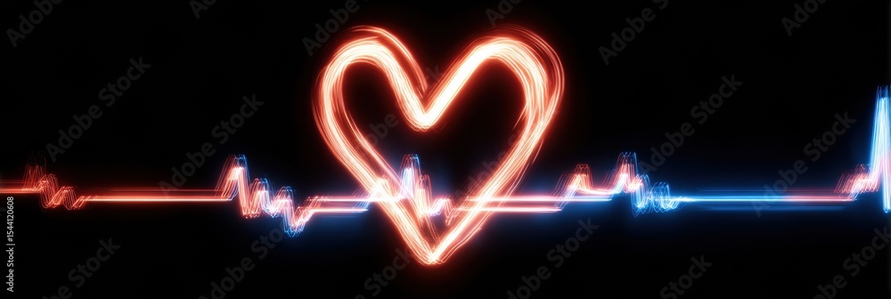 Poster Glowing Heart Racing With Pulse Graph in an Upper Open Space Representing Vitality and Rhythm
