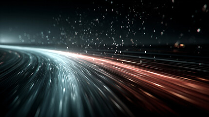 Dynamic light streaks create a vibrant, futuristic background symbolizing technology and innovation. Digital art concept highlights speed, connectivity, and modern digital transformation in a sleek de