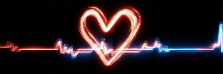 Glowing Heart Racing With Pulse Graph in an Upper Open Space Representing Vitality and Rhythm
