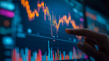 Investor reviews financial chart on the screen